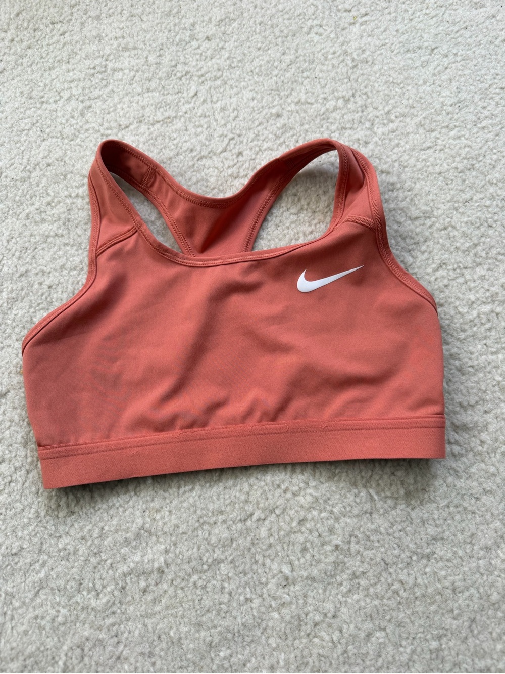 Nike Coral-Orange Racerback Sports Bra with White Swoosh Small S Dri Fit
